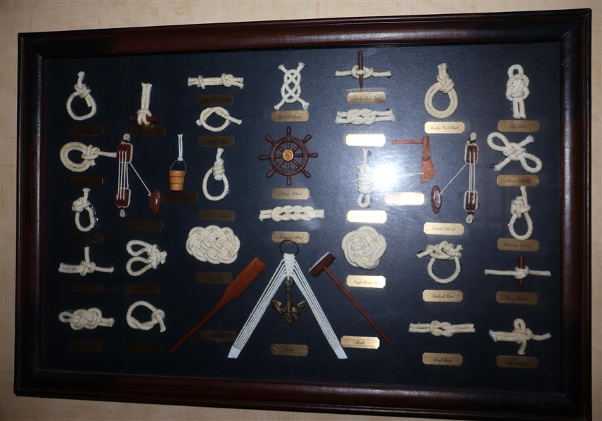 Nautical Shadowbox with Types of Knots, Lines, and Ships Tools - Frame Measures 16" by 24" 