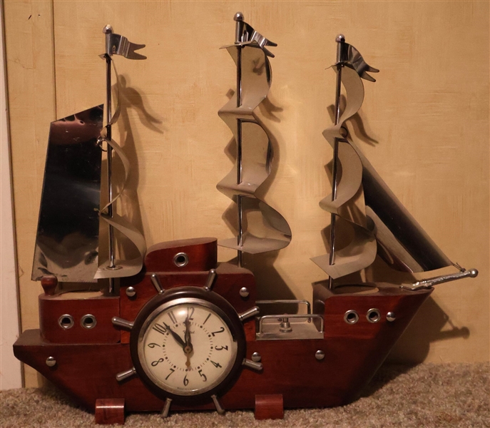Vintage United Ship Clock with Metal Sails - Measures 16" tall 19" Long