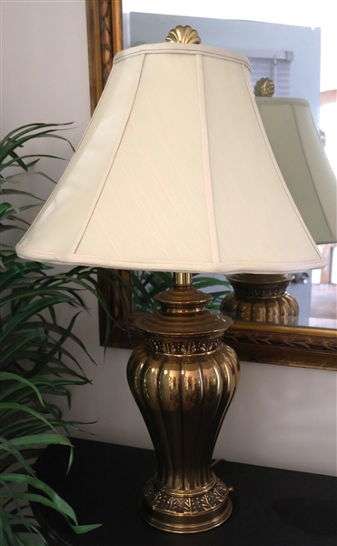 Nice Heavy Brass Table Lamp - Leaf Design and Top and Bottom - Measures 22" to Bulb