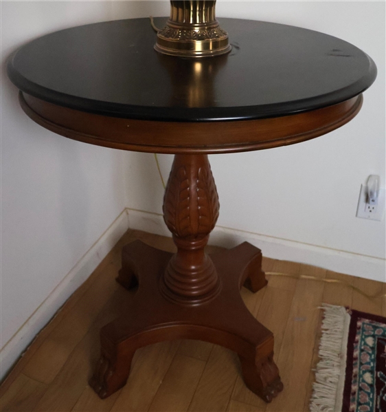 Round Claw Foot Entry Table with Black Top - Wood Base - Measures  33" Tall 30" Across