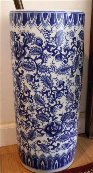 Modern Chinese Blue and White Umbrella Stand - Measures 18" Tall 8" Across