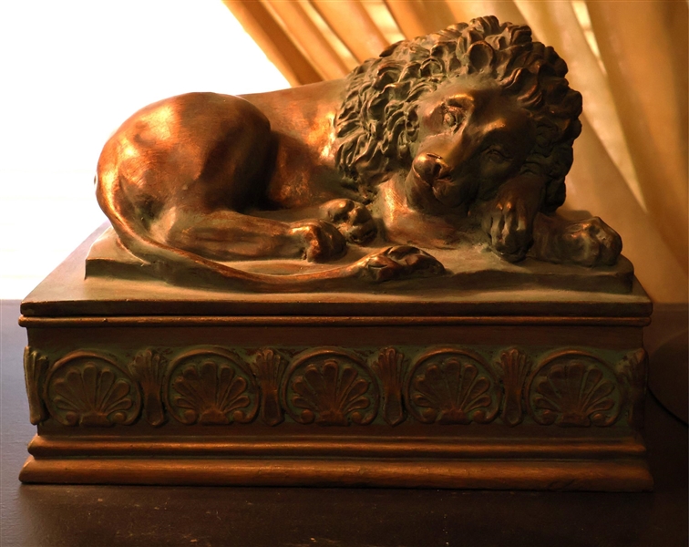 Sleeping Lion Document Box - Lift Top - Very Heavy - Measures 7 1/2" To Top of Lion 10 1/2" by 6" 