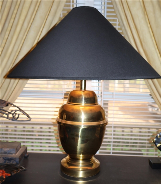 Nice Brass Jar Style Table Lamp with Black Shade - Measures 18" to Bulb 