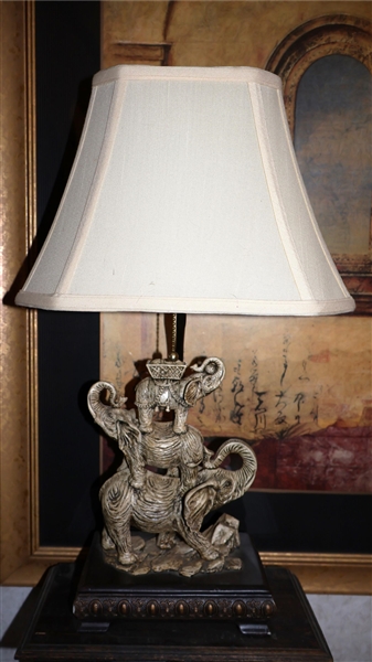 Pyramid of Elephants Table Lamp - Composite Material - Measures 15" Tall 