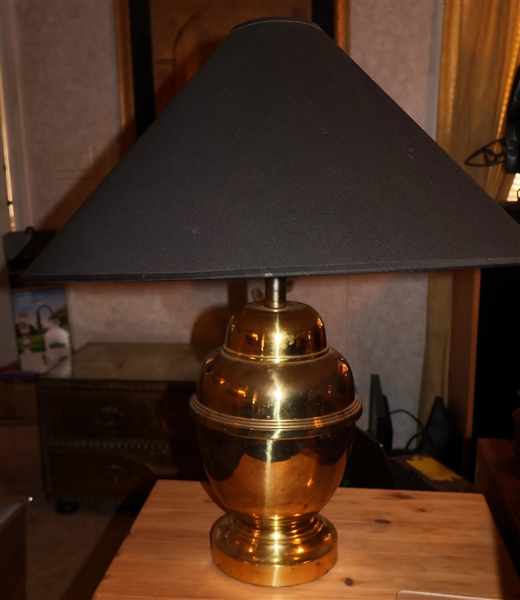 Nice Brass Jar Style Table Lamp with Black Shade - Measures 18" to Bulb 