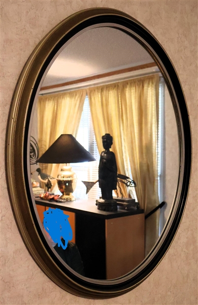 Oval Mirror in Silver and Black Frame - Mirror Measures 30" by 20" 