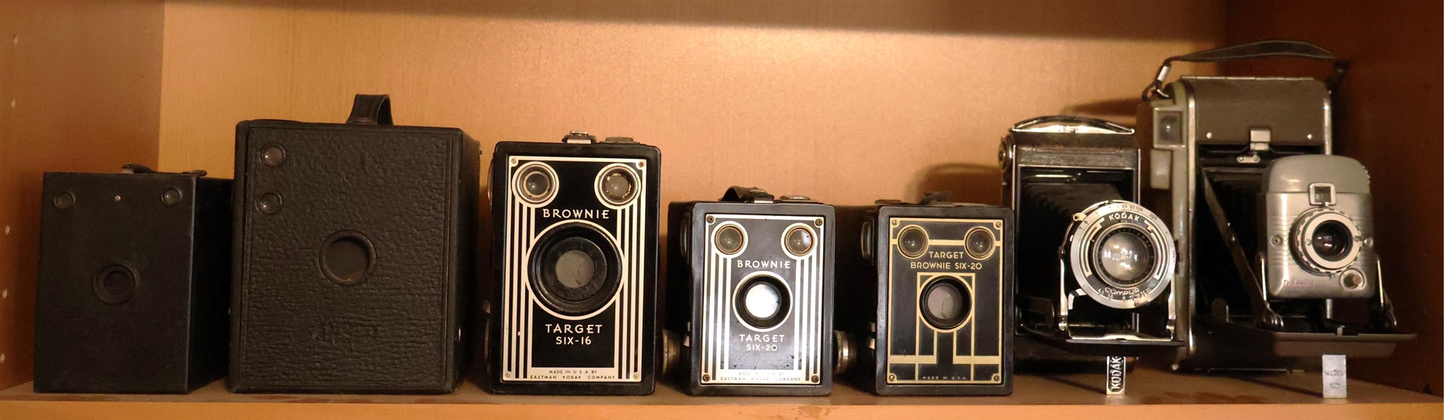 Collection of 7 Cameras including Polaroid Model 80, Kodak Compur, Brownie Target Six -20, Brownie Target Six - 20, Brownie Target Six - 16, Ansco , No 3 Buster Brown, and Other