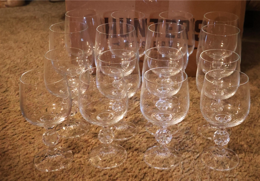 15 Crystal Glasses with Golf Ball Stems - 2 Sizes - 6" tall and 6 3/8"