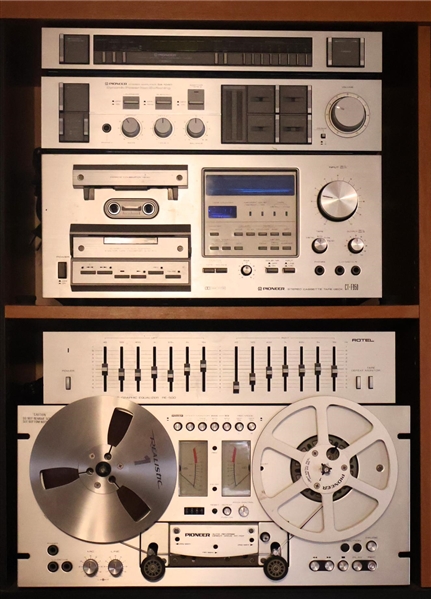 Pioneer, Rotel, and Technics Stereo Equipment - Technics Turn Table SL - D303, Pioneer Reel to Reel - RT-707, Rotel RE-500 Equalizer, Pioneer CT-F950 Stereo Cassette Deck, Pioneer SA - 1040, and...