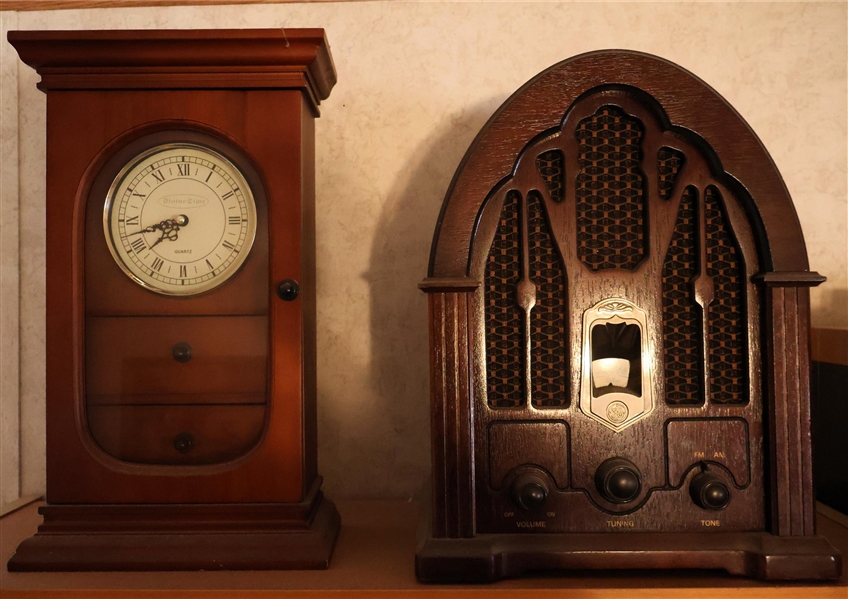 GE Replica Radio and Divine Time Quartz Clock with Small Drawers in Case 