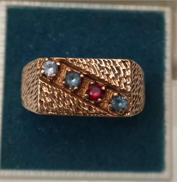10kt Yellow Gold Ring with Blue and Red Stones - Weighs 4.8 DWT 