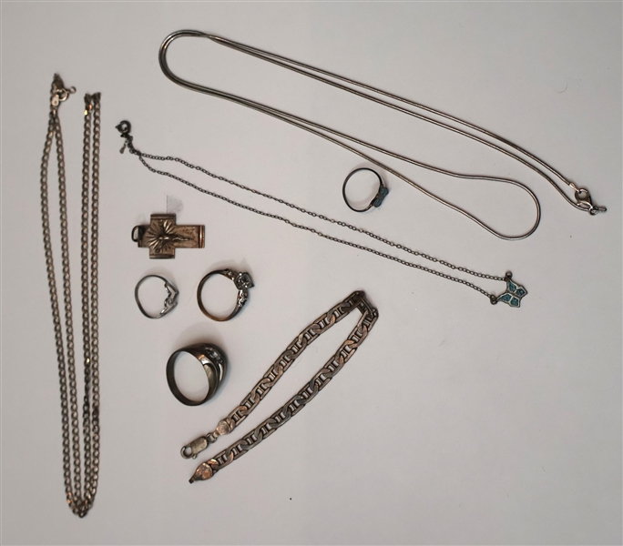 Sterling Silver Jewelry Lot - Necklaces, Rings, Bracelet, Pendant, Etc. 