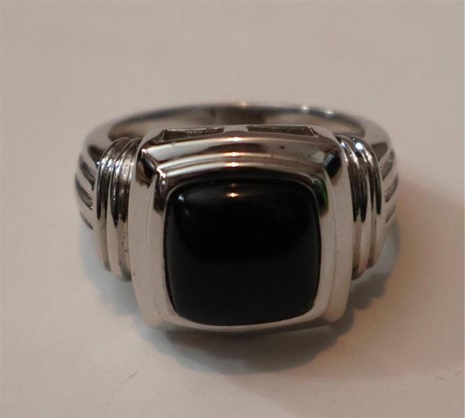 Nice Sterling Silver Ring with Black Onyx Stone - Size 8 