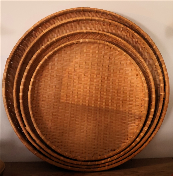 4 Woven Tray Baskets - Largest Measures 26" Across
