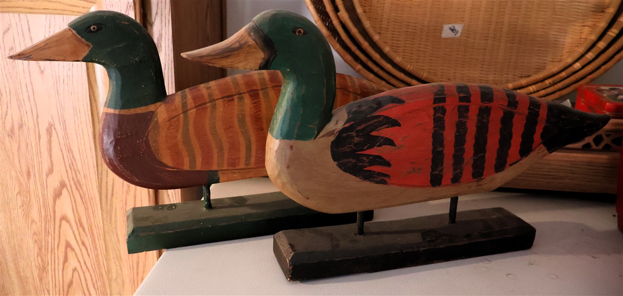 2 Wooden Ducks - Orange Measures 11" tall 21" Beak to Tail 