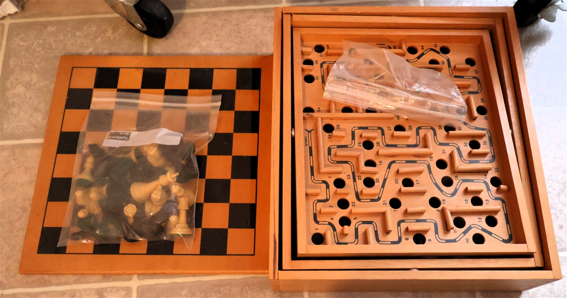 Wood Chess / Checker Board and Wood Marble Game