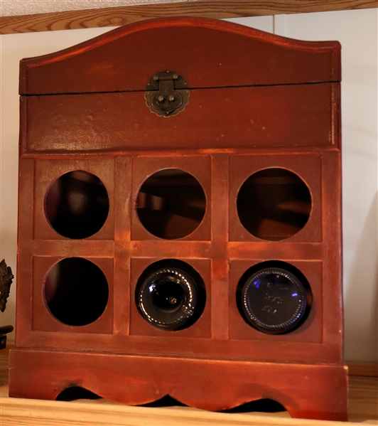 Wood Wine Bottle Box - Holds 6 Bottles  - Lift Top - Measures 19" Tall 16" by 12"
