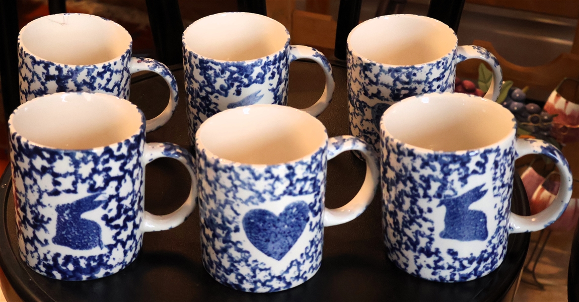 6 Gibson Spongeware Mugs 2 with Hearts and 4 with Rabbits - 