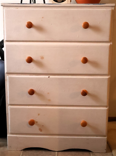 4 Drawer Chest - Painted White with Natural Wood Pulls - Measures 32" tall 23" by 13 1/2" 