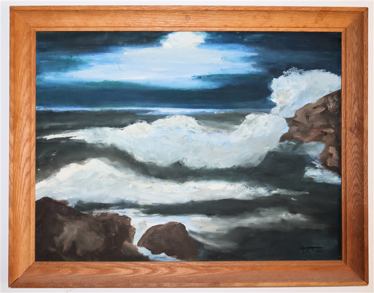 TRP III Oil on Board Painting of Ocean Scene - Framed - Frame Measures 21" by 27"