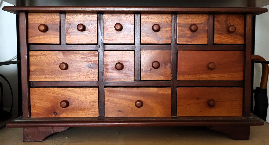 Miniature Wood Chest with 13 Small Drawers Measures 13" tall 25" by 12" 