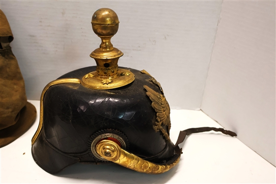 WWI German Prussian Empire Pickel Haube Officers Leather Spike Helmet - With Canvas Cover