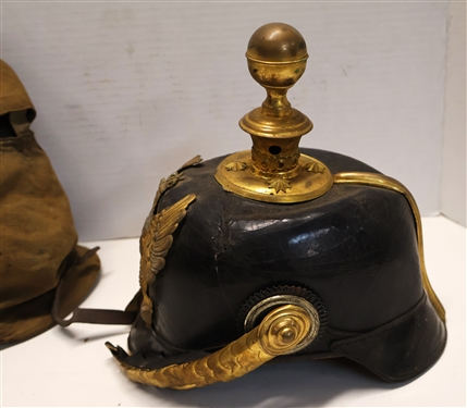 WWI German Prussian Empire Pickel Haube Officers Leather Spike Helmet - With Canvas Cover