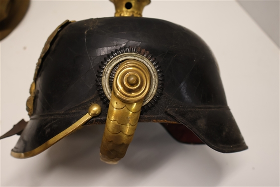 WWI German Prussian Empire Pickel Haube Officers Leather Spike Helmet - With Canvas Cover