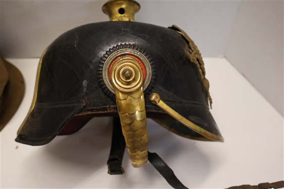 WWI German Prussian Empire Pickel Haube Officers Leather Spike Helmet - With Canvas Cover