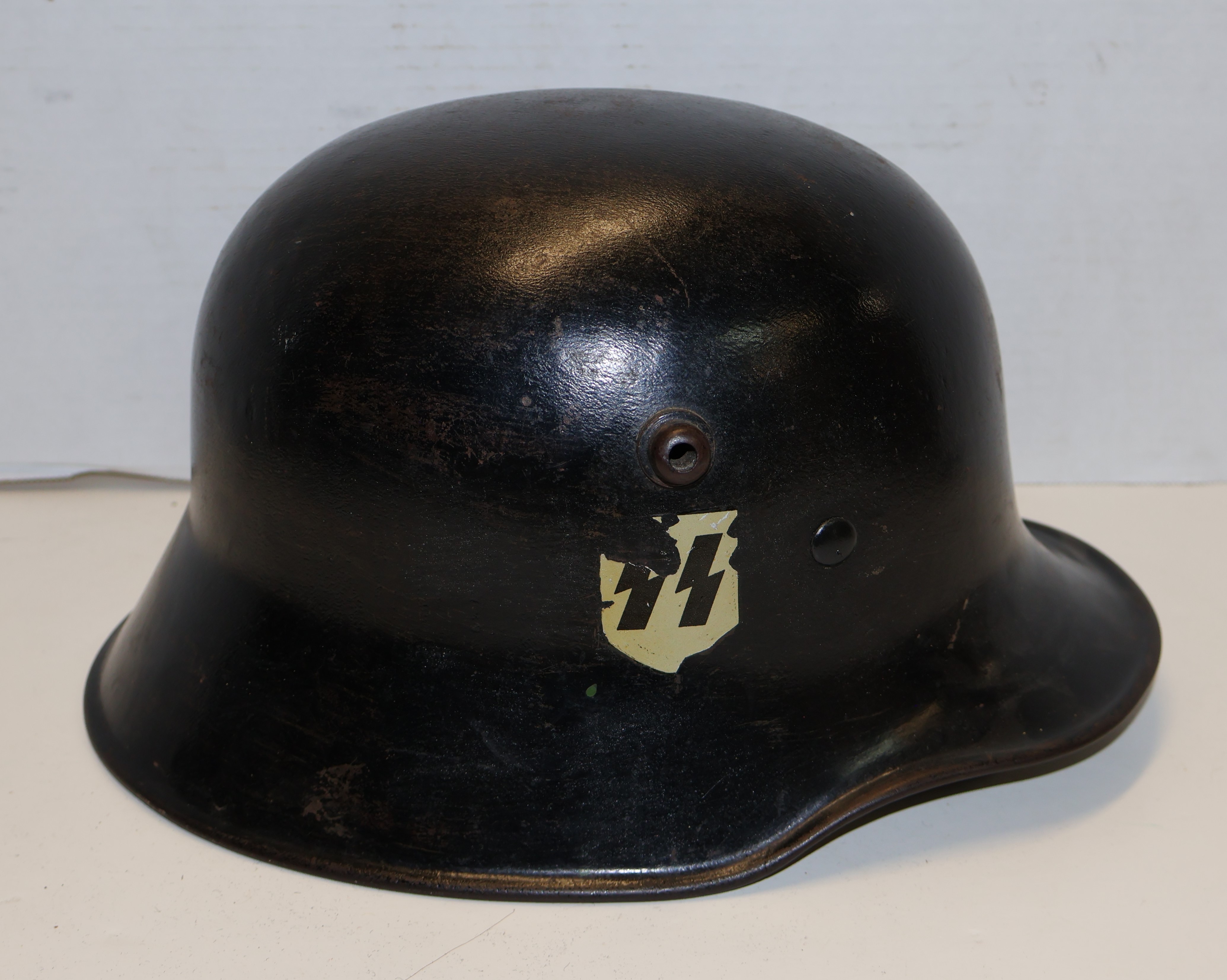 Lot Detail - WWII German Nazi Metal Helmet -SS and Swastika Emblems ...