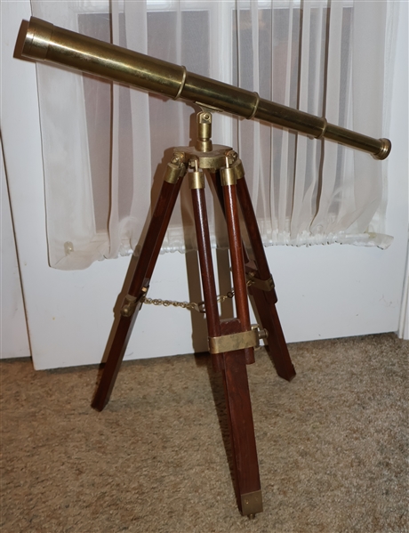 Brass Telescope on Tripod - Measures 19" Tall - Telescope Collapses and Tripod Folds