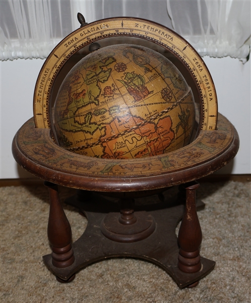Decorative Wood Globe - Measures 12" Tall 