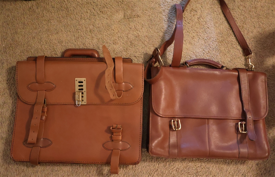 2 Leather Messenger Bags - Jack Georges with Brass Buckles and Other Tan with Lock 