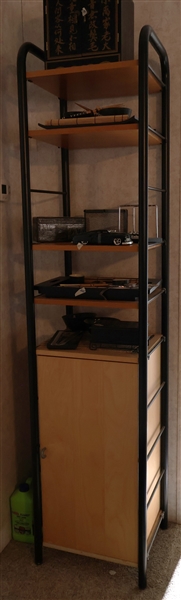 Modern Wood and Black Metal Storage Cabinet with Blind Cabinet at Bottom - Measures 78" tall 17" by 17" 