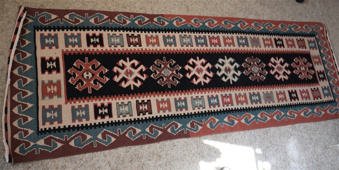 Hand Woven Tribal Runner Black, Tan, and Earth Tones  - Measures 84" by 28"