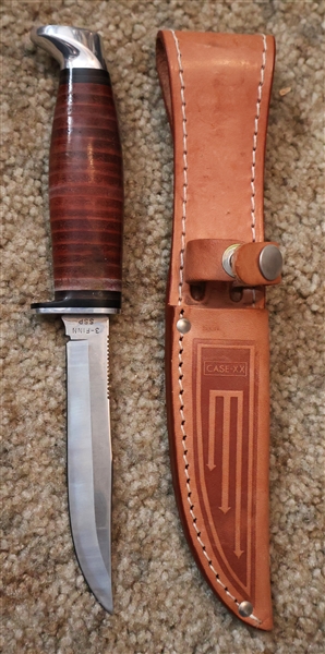 Case XX - 3 Finn SSP Sheath Knife with Leather Sheath - Knife Measures 8 3/4" Long - Nice Clean Knife