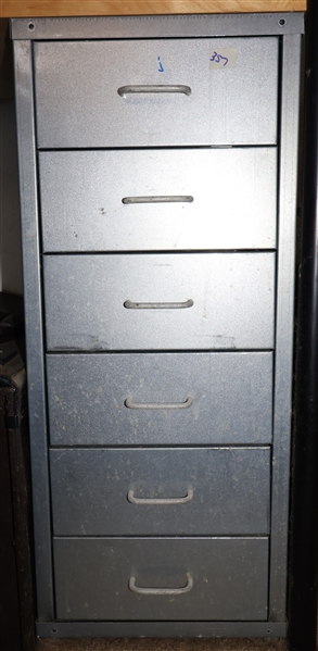 Small 6 Drawer Galvanized Storage Cabinet Measures 26 1/2" Tall 11" by 17" - No Contents 