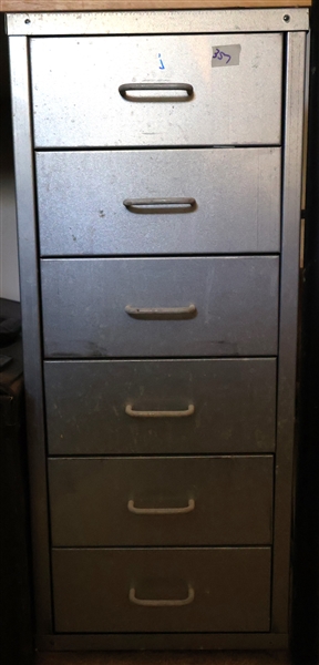 Small 6 Drawer Galvanized Storage Cabinet Measures 26 1/2" Tall 11" by 17" - No Contents 