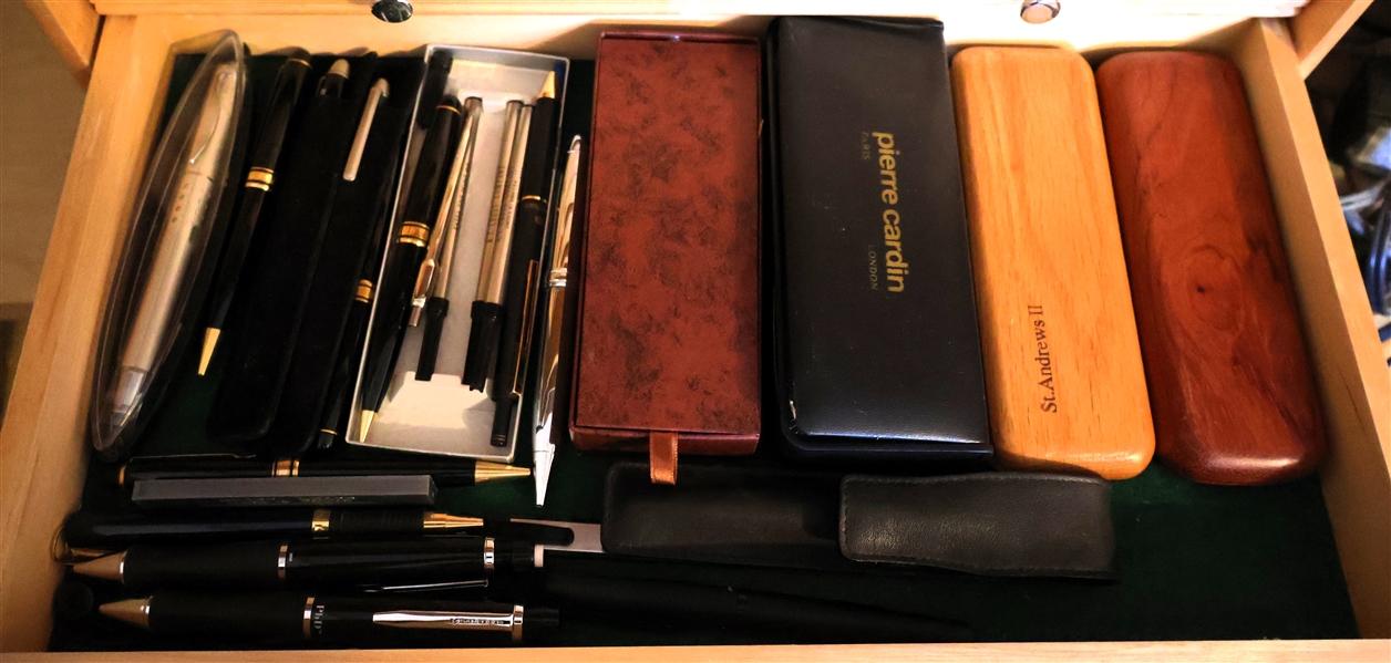 Lot of Ink Pens and Fountain Pins including Pierre Cardin, St. Andrews II, Wood Turned Pins, and Others 