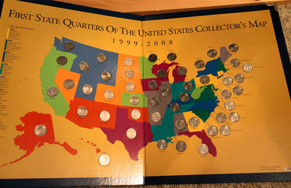 First State Quarters of The United States Collectors Map - 1999 - 2008 - Full of All Quarters 