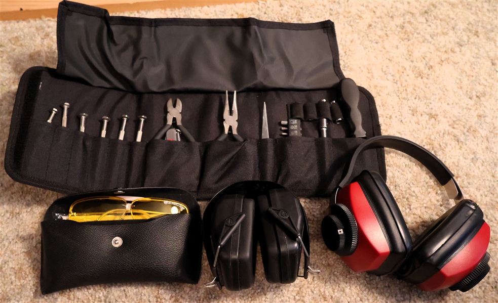 2 Pairs of Shooting Ear Protector Head Phones, Shooting Glasses, and Fix It Tool Kit Pouch 