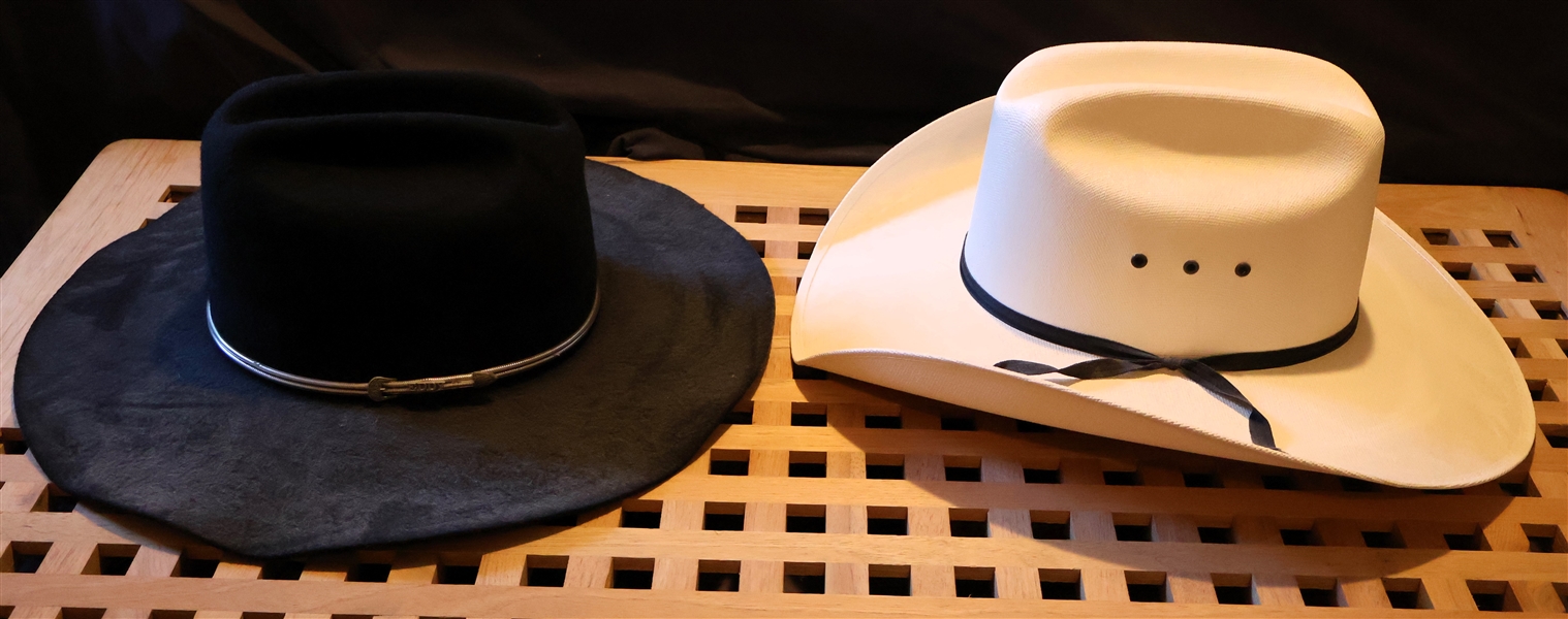 2 Cowboy Hats -White  Lone Star Hats "Cheyenne" Size 7 3/8 and Black Eddy Bros Pueblo 