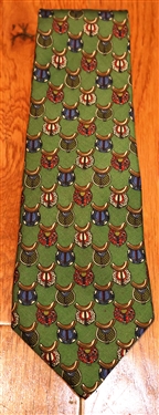 Salvatore Ferragamo - Made in Italy Silk Tie - Green Background with Saddles 