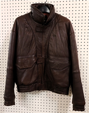 Saks Fifth Ave. Brown Leather Bomber Jacket - Size 40 