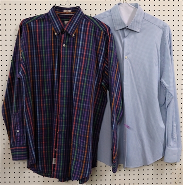 2 - Peter Millar Button Down Shirts - Colorful Blue Check Size Large and Blue and White Check - Summer Comfort Size Large