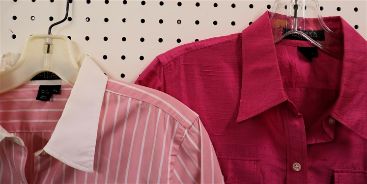 2 - Lauren Ralph Lauren Pink Button Down Shirts - Both Petit Large - Pink Striped Has Some Minor Staining on Collar 