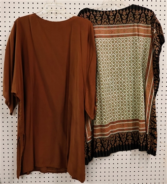 2 - Asian Printed / Batik Tunics - Black Cap Sleeve Made in Thailand and Brown Batik with Longer Sleeves