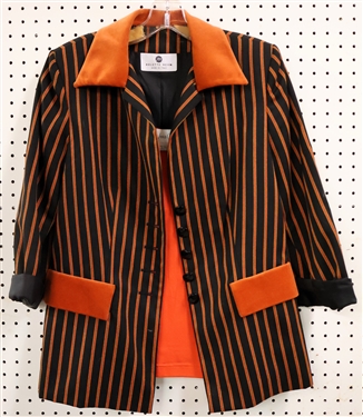 Arlette Neyma - Made in Italy - Black and Orange Striped Jacket with Vera Cristina Size Medium Silk Shell 