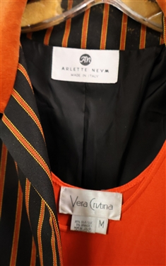 Arlette Neyma - Made in Italy - Black and Orange Striped Jacket with Vera Cristina Size Medium Silk Shell 