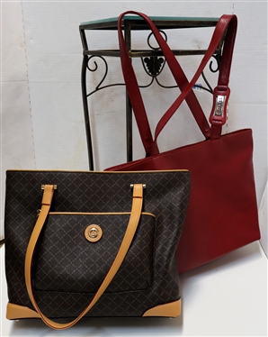2 -La Tour Eiffel Handbags / Purses - Red Leather and Brown and Tan Signature Print -  Minimal Signs of Use